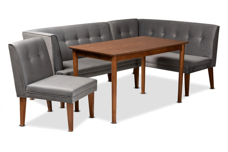 Baxton™ Stewart Mid-Century Modern 4-Piece Dining Nook Set - Gray