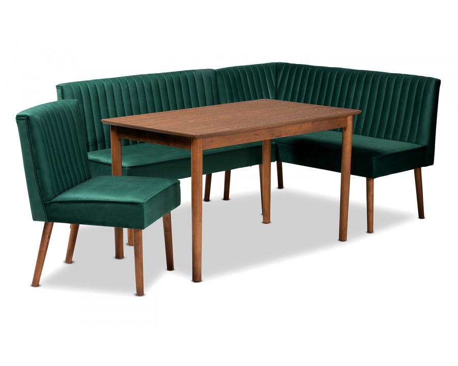 Baxton Alvis Mid-Century Modern 4-Piece Dining Nook Set - Emerald Green