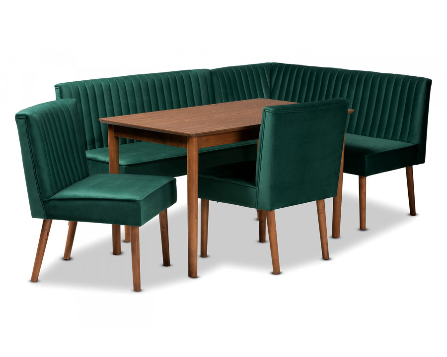 Baxton Alvis Mid-Century Modern 5-Piece Dining Nook Set - Emerald Green