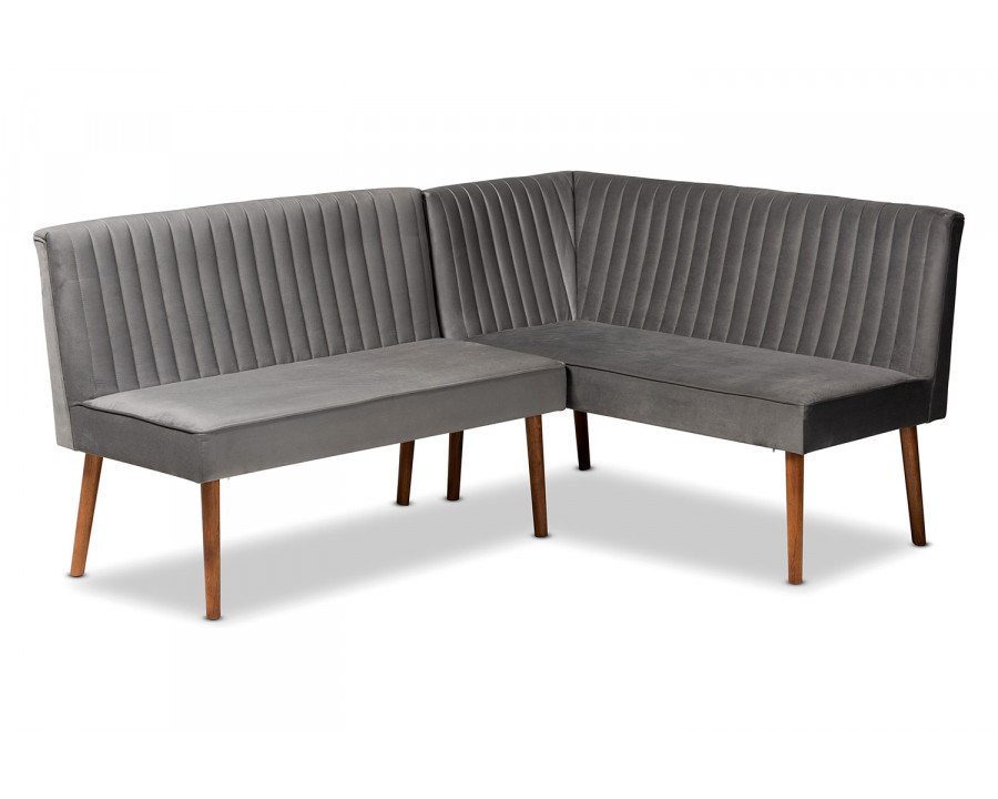 Baxton Alvis Mid-Century Modern 2-Piece Dining Nook Banquette Set - Gray