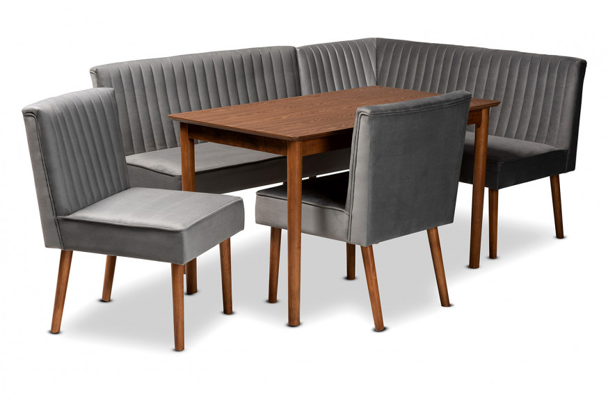 Baxton™ Alvis Mid-Century Modern 5-Piece Dining Nook Set - Gray