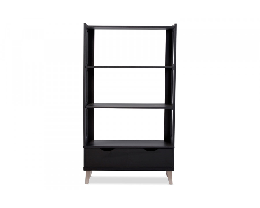 Baxton Kalien Modern Leaning Bookcase with Display Shelves - Two Drawers