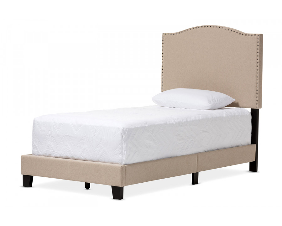 Baxton Benjamin Modern Arched Bed with Nail Heads - Beige