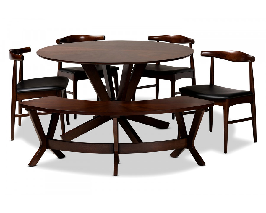 Baxton - Berlin Mid-Century Modern 6-Piece Wood Dining Set