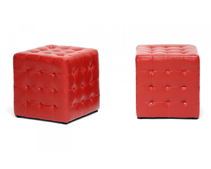 Baxton Siskal Modern 2-Piece Cube Ottoman - Red