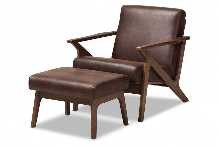 Baxton™ Bianca Mid-Century Modern Lounge Chair And Ottoman Set - Dark Brown