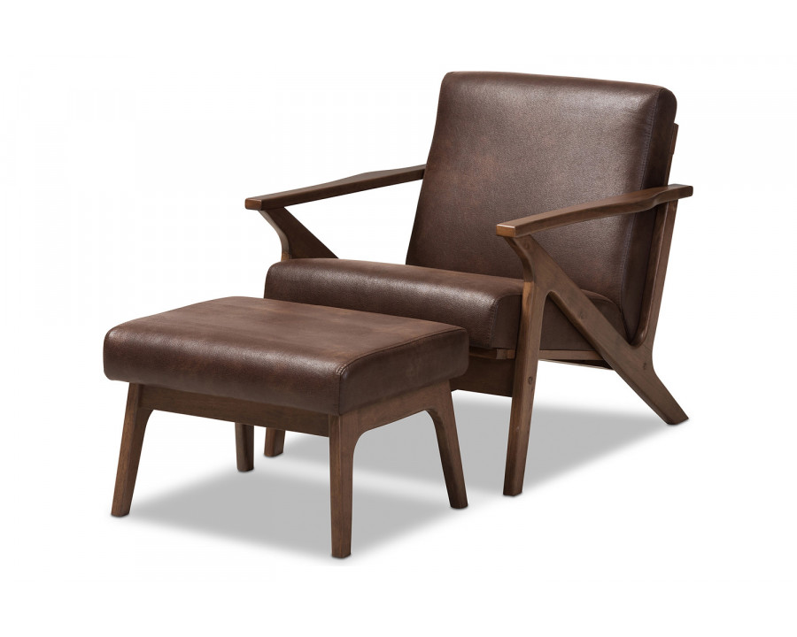 Baxton Bianca Mid-Century Modern Lounge Chair And Ottoman Set - Dark Brown