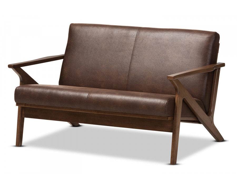 Baxton Bianca Mid-Century Modern 2-Seater Loveseat - Dark Brown