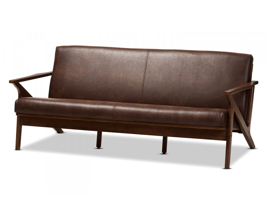 Baxton Bianca Mid-Century Modern 3-Seater Sofa - Dark Brown