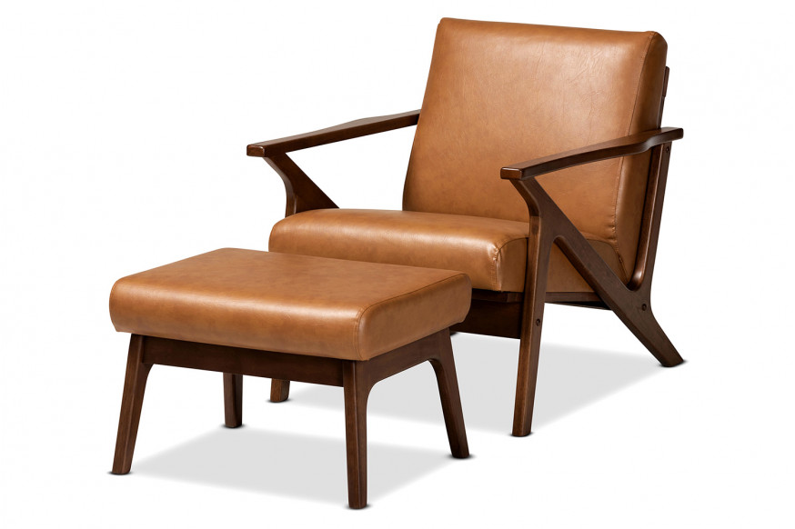 Baxton™ Bianca Mid-Century Modern Lounge Chair And Ottoman Set - Tan