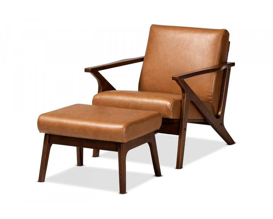 Baxton Bianca Mid-Century Modern Lounge Chair And Ottoman Set - Tan