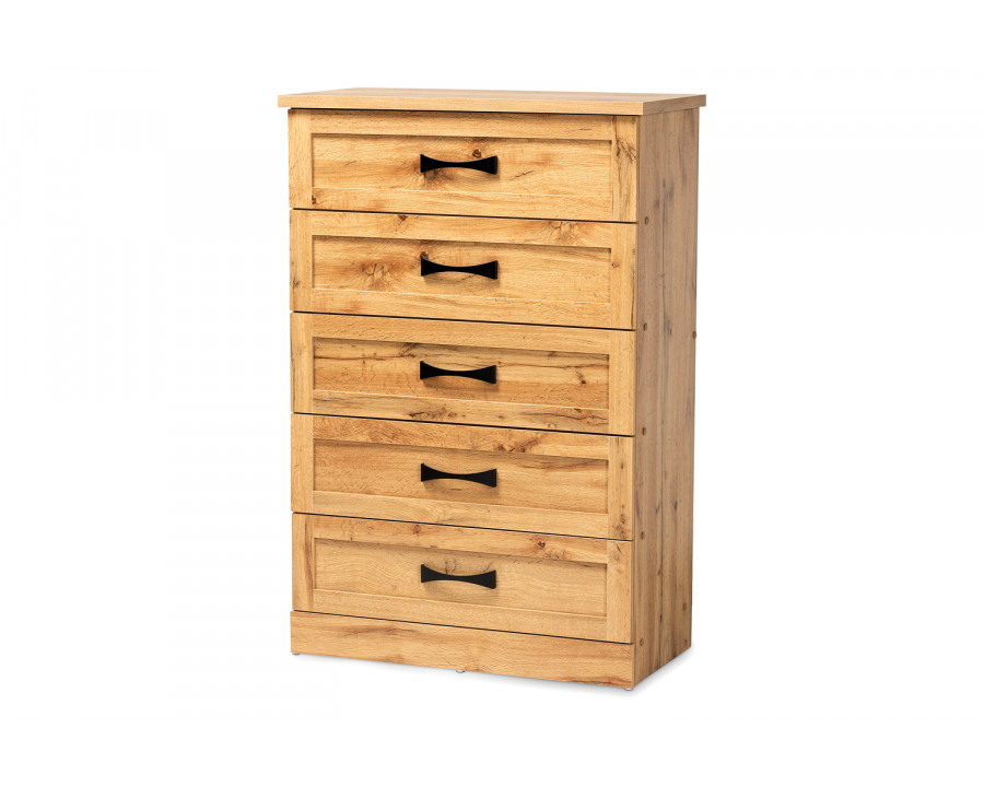 Baxton Colburn Modern 5-Drawer Tallboy Storage Chest - Oak Brown