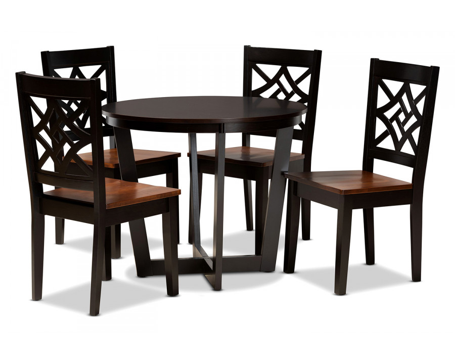 Baxton Brava Modern 5-Piece Dining Set - Two-Tone Dark Brown