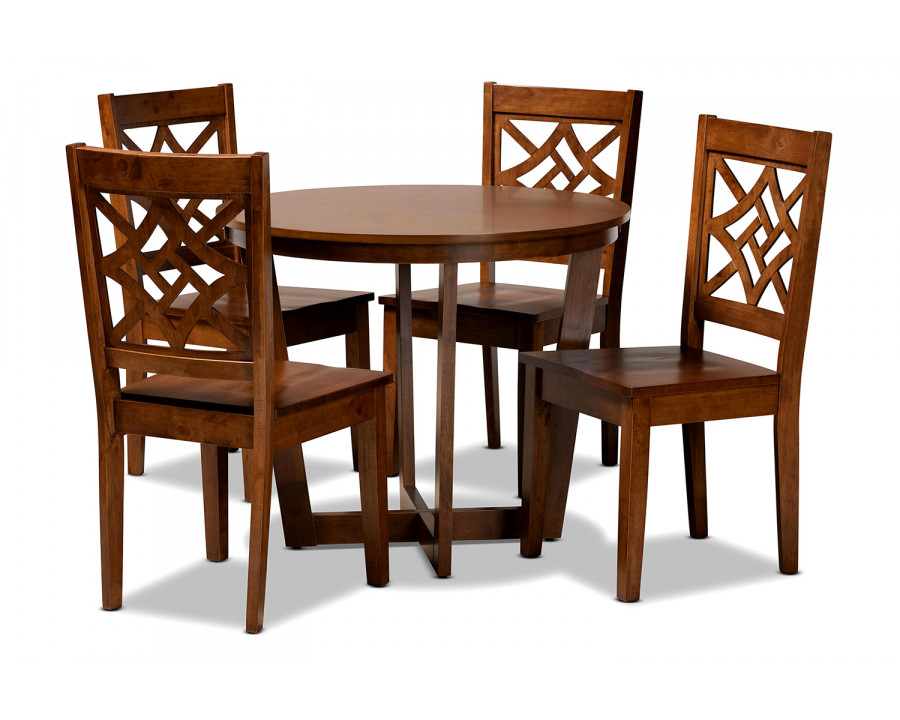 Baxton Brava Modern 5-Piece Dining Set - Walnut Brown