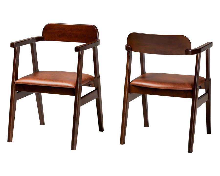 Baxton Cleo Mid-Century Modern 2-Piece Dining Chair Set - Light Brown