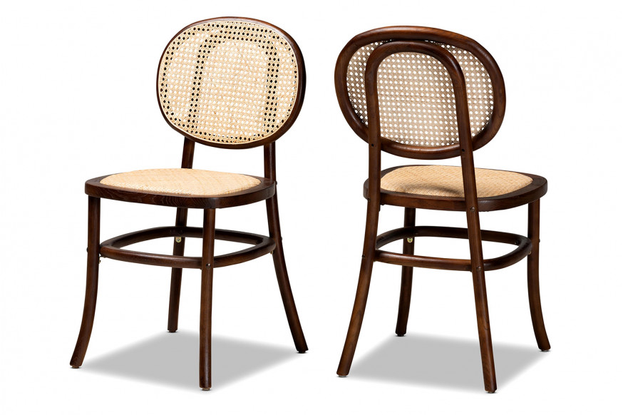 Baxton™ Garold Mid-Century Modern 2-Piece Cane Dining Chair Set - Walnut Brown