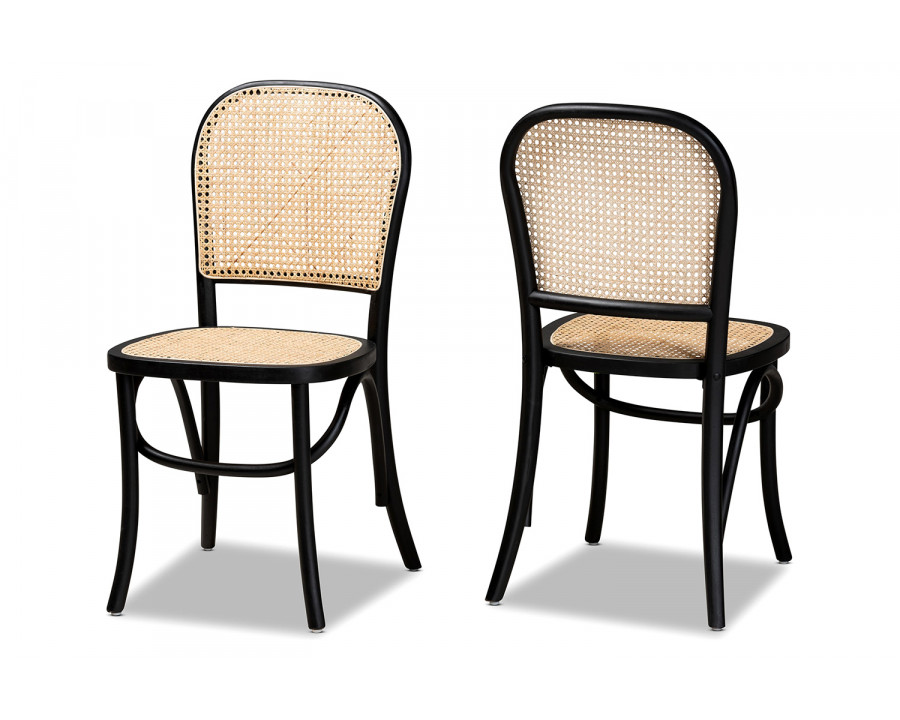 Baxton - Cambree Mid-Century Modern 2-Piece Cane Dining Chair Set