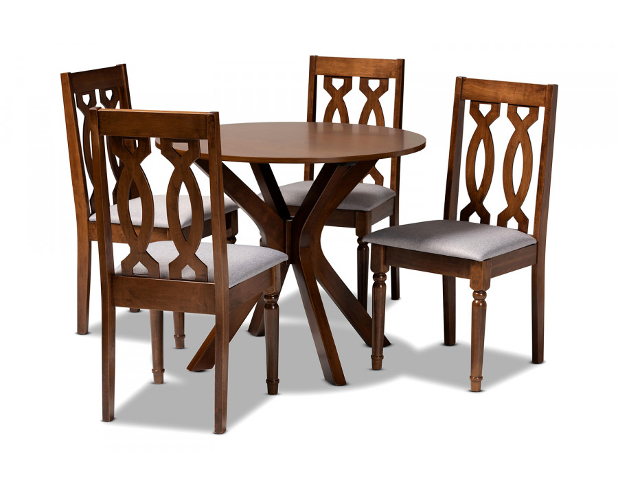 Baxton Callie Modern 5-Piece Dining Set - Gray/Walnut Brown