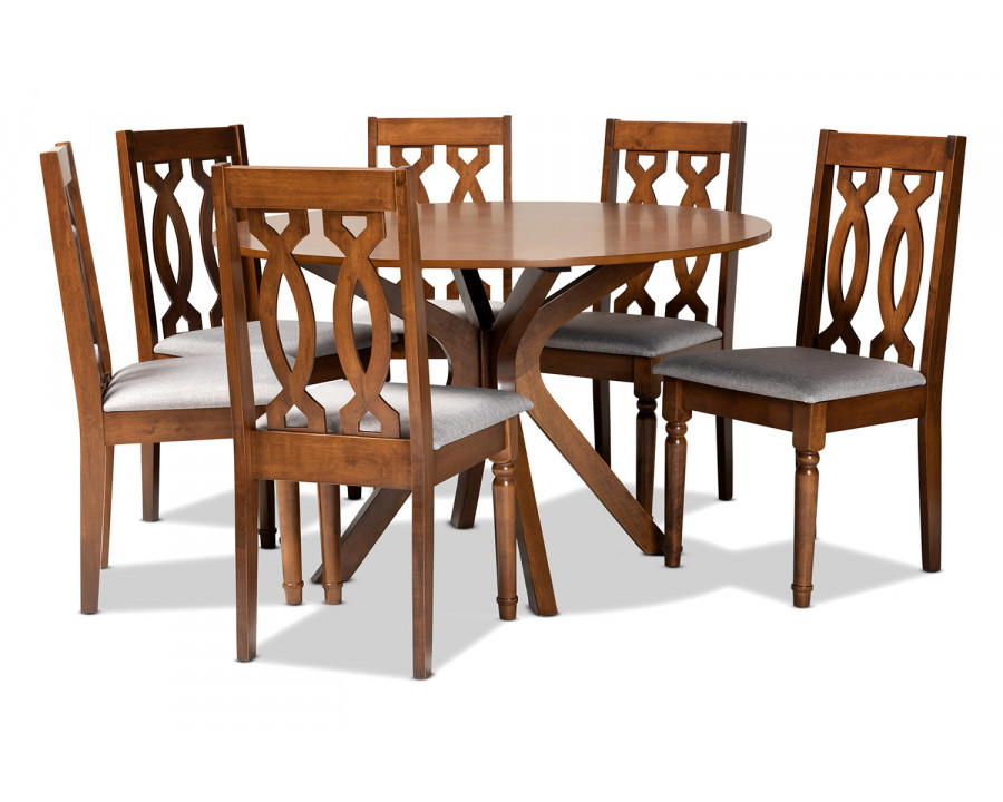 Baxton Callie Modern 7-Piece Dining Set - Gray/Walnut Brown