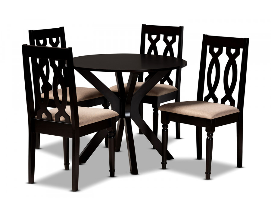 Baxton Callie Modern 5-Piece Dining Set - Sand/Dark Brown