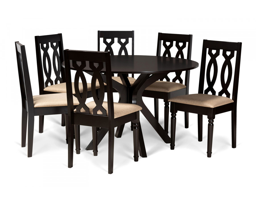 Baxton Callie Modern 7-Piece Dining Set - Sand/Dark Brown