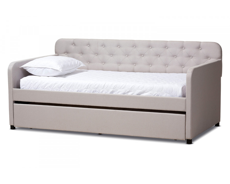 Baxton Camelia Modern Sofa Daybed with Roll-Out Trundle Guest Bed - Beige