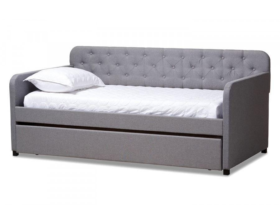 Baxton Camelia Modern Sofa Daybed with Roll-Out Trundle Guest Bed - Gray