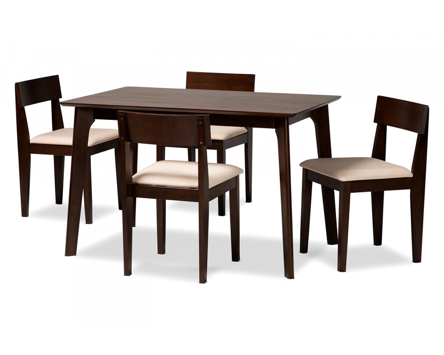 Baxton - Camilla Mid Century Modern 5 Piece Dining Set in Beige