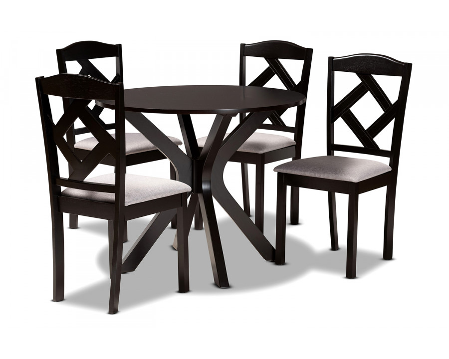 Baxton Carlin Modern 5-Piece Dining Set - Gray/Dark Brown