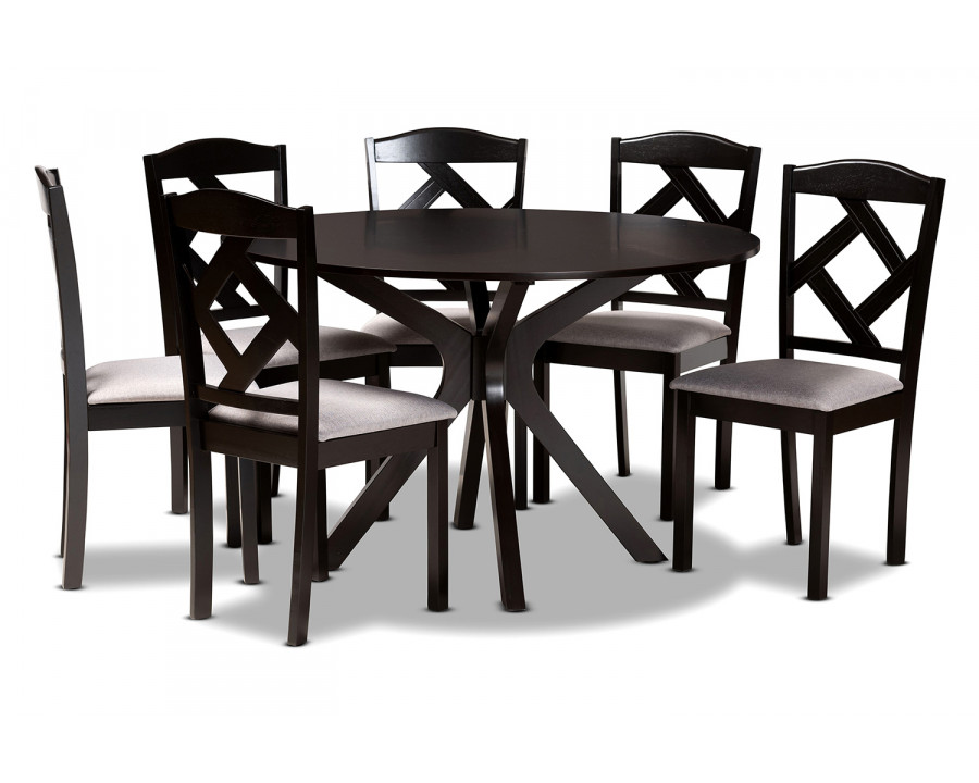 Baxton Carlin Modern 7-Piece Dining Set - Gray/Dark Brown