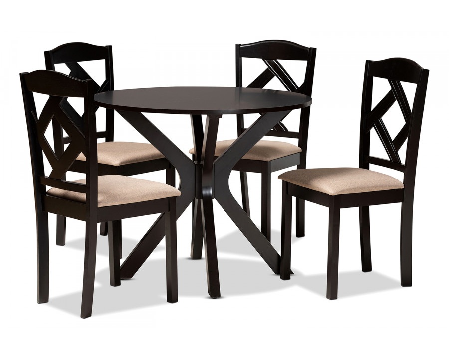 Baxton Carlin Modern 5-Piece Dining Set - Sand/Dark Brown