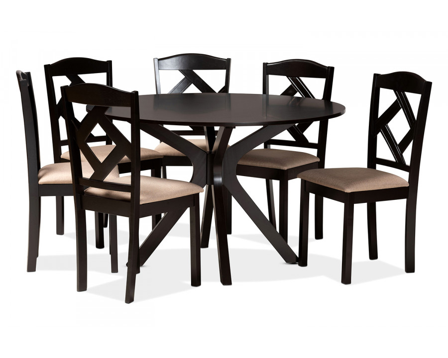 Baxton Carlin Modern 7-Piece Dining Set - Sand/Dark Brown