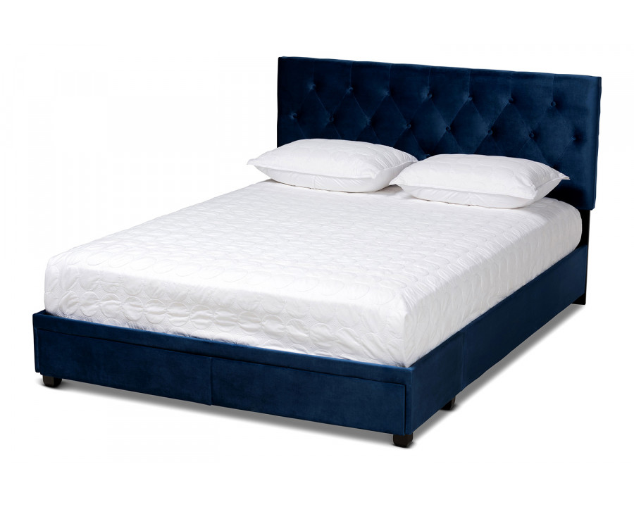 Baxton Caronia Modern 2-Drawer King Size Platform Storage Bed - Navy Blue