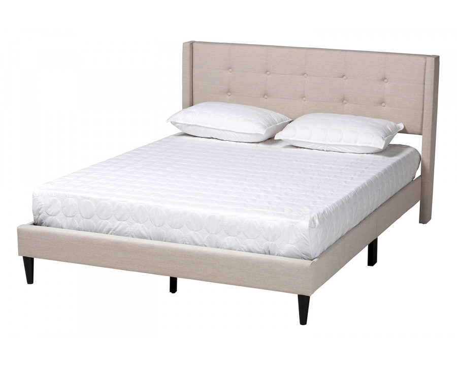 Baxton Casol Mid-Century Modern Queen Size Platform Bed - Beige