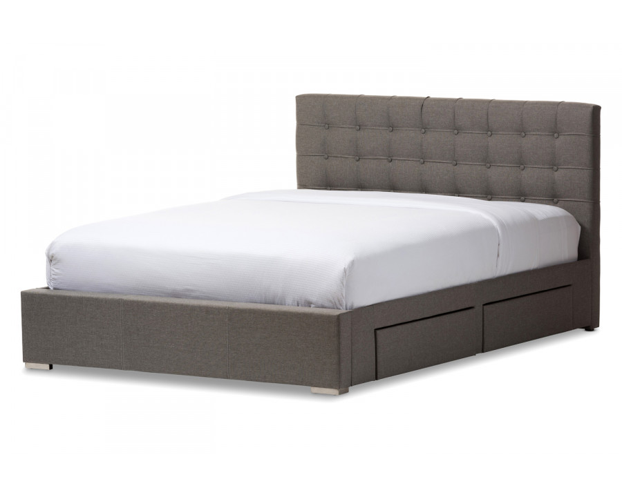 Baxton Rene Modern King Size 4-drawer Storage Platform Bed - Gray