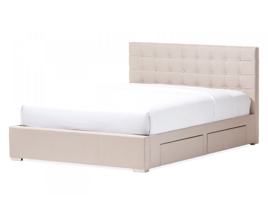 Baxton Rene Modern Queen Size 4-drawer Storage Platform Bed - Beige