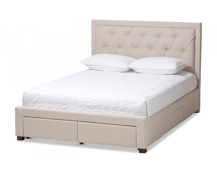 Baxton Aurelie Modern King Size Storage Bed - Light Beige