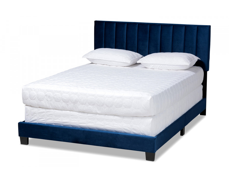 Baxton Clare Full Size Panel Bed with Channel Tufted Headboard - Navy Blue