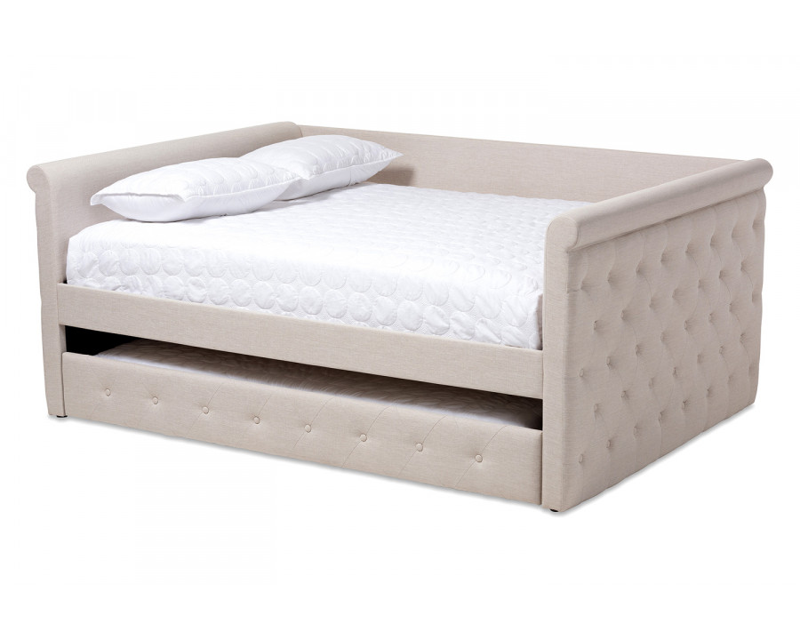 Baxton Alena Modern Full Size Daybed with Trundle - Light Beige