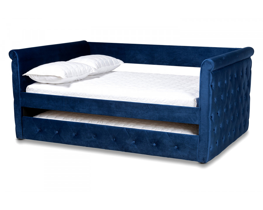 Baxton Amaya Modern Full Size Daybed with Trundle - Navy Blue