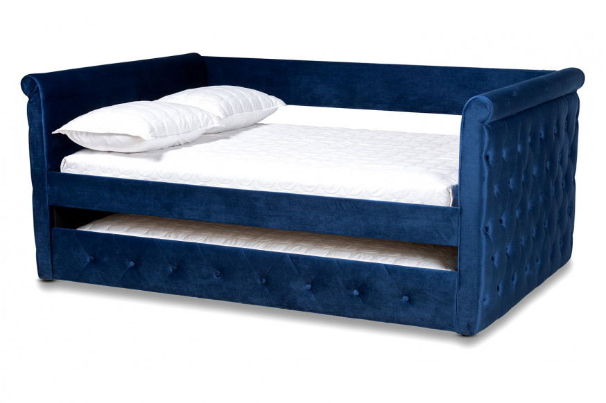 Baxton™ Amaya Modern Queen Size Daybed with Trundle - Navy Blue