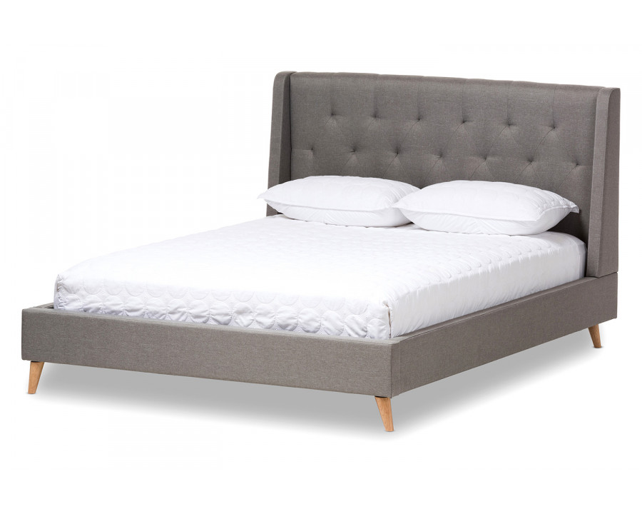 Baxton Adelaide Retro Modern King Size Platform Bed - Light Gray