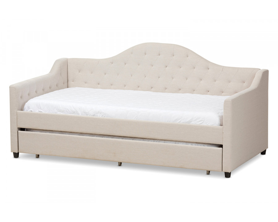 Baxton Perry Modern Daybed with Trundle - Light Beige