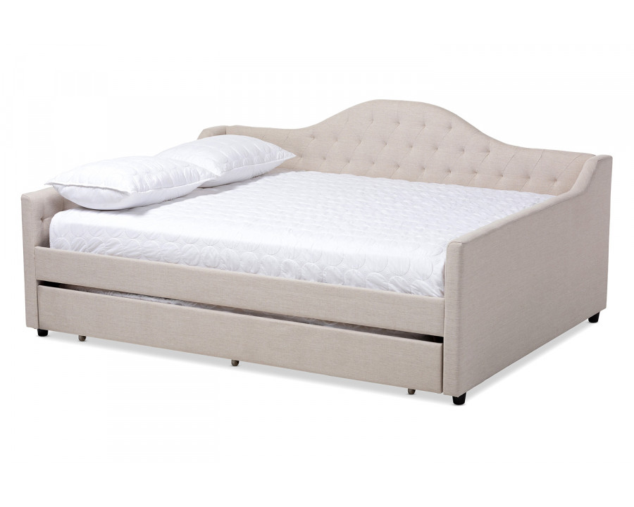 Baxton Eliza Modern Queen Size Daybed with Trundle - Light Beige