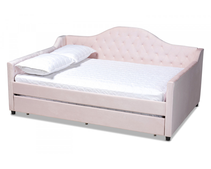 Baxton Perry Modern Full Size Daybed with Trundle - Light Pink