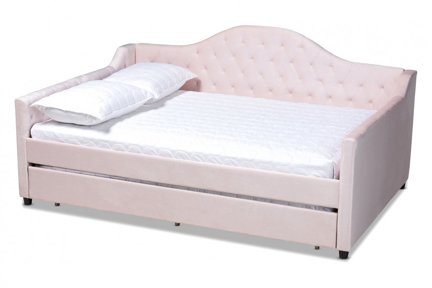 Baxton™ Perry Modern Queen Size Daybed with Trundle - Light Pink