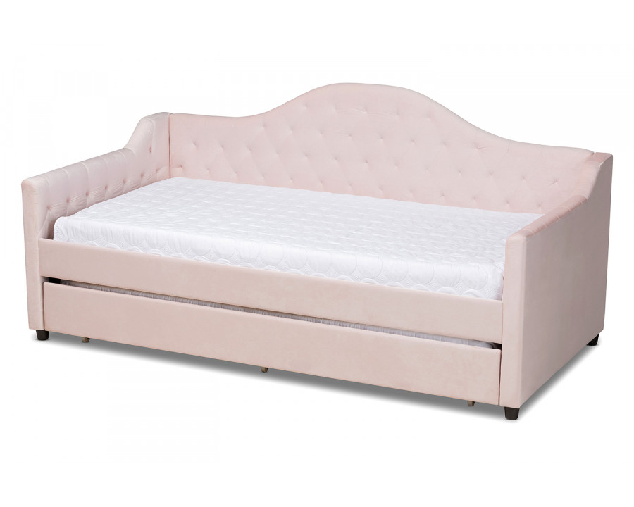 Baxton Perry Modern Twin Size Daybed with Trundle - Light Pink