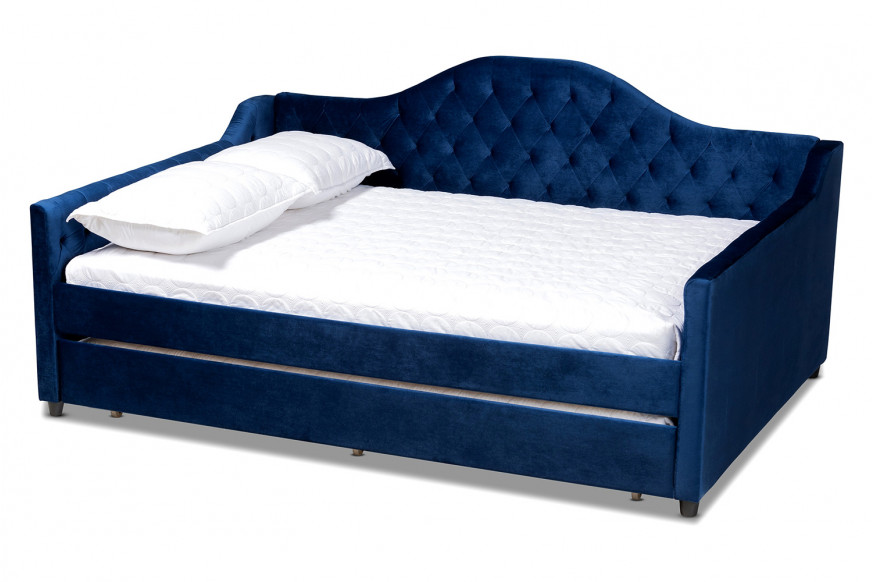 Baxton™ Perry Modern Queen Size Daybed with Trundle - Navy Blue