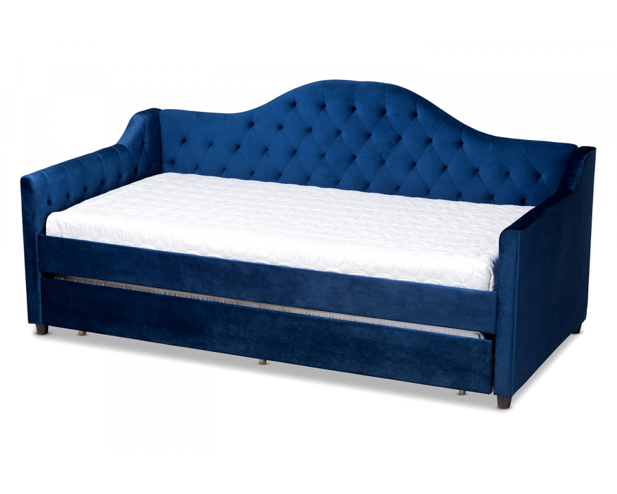 Baxton Perry Modern Twin Size Daybed with Trundle - Navy Blue