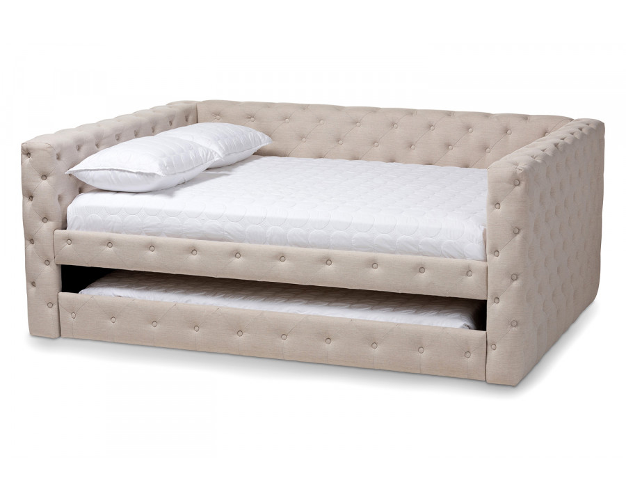 Baxton Anabella Modern Queen Size Daybed with Trundle - Light Beige